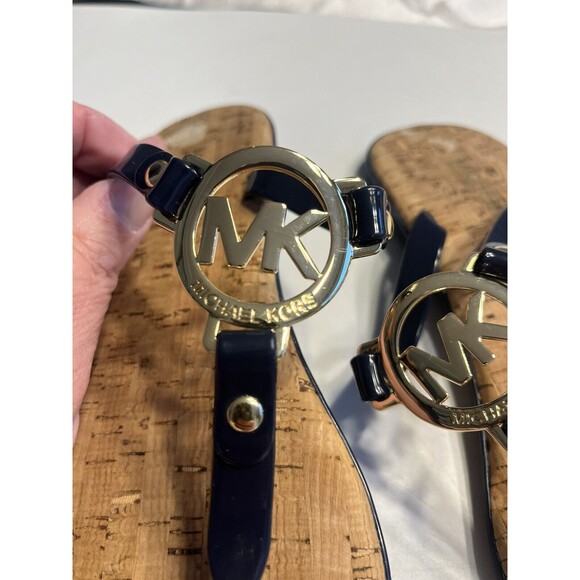 Michael Kors jet set jelly Cork flip flop MK Metal Logo Navy Blue Sz 7 - Picture 3 of 13